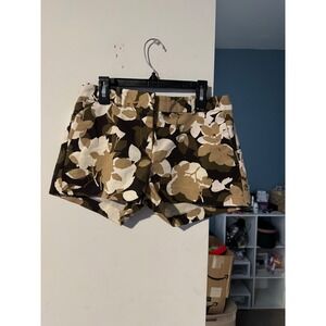 Michael Kors Floral Shorts Womens 2 Olive Green Tan Camo Print Gold Logo Bar